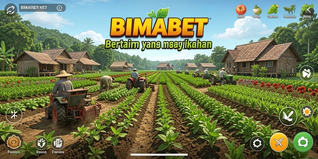 Tangkapan layar gameplay <strong>BIMABET</strong> menunjukkan kebun yang indah dan interaksi antara tanaman dan hewan.