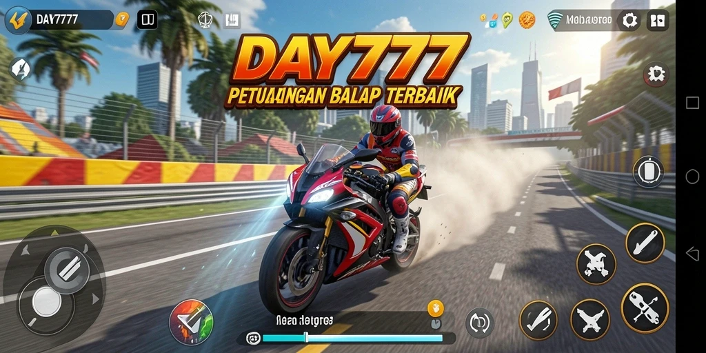 Screenshot menunjukkan aksi balap seru di DAY777.