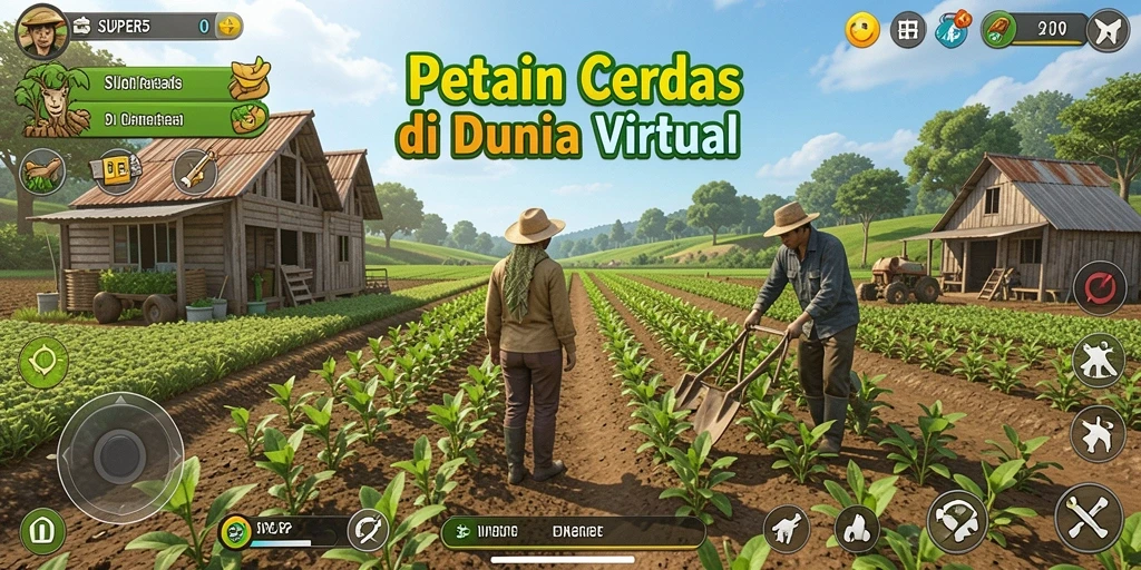 Gameplay SUPER5 menampilkan petani yang sedang merawat ladang.