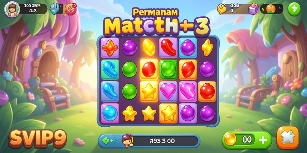 Tampilan gameplay seru dari SVIP9, game Match-3 yang menghibur.