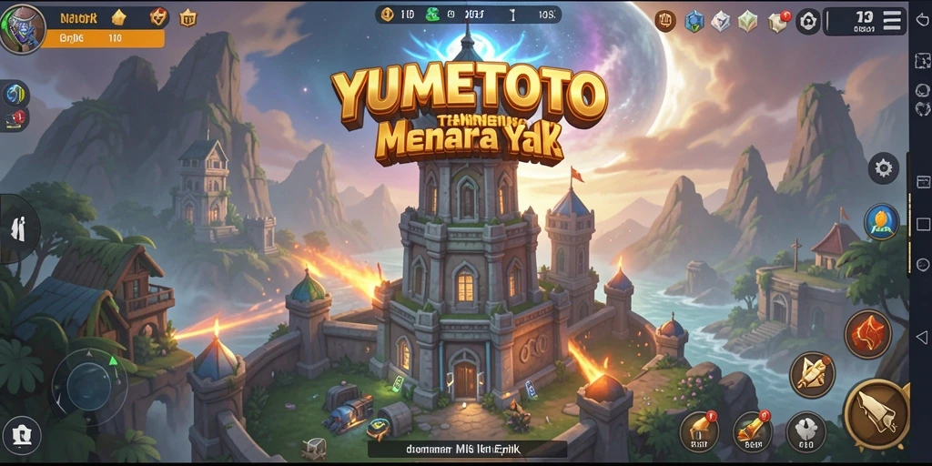 Tangkapan layar gameplay YUMETOTO dengan aksi menara dan musuh yang mendebarkan.