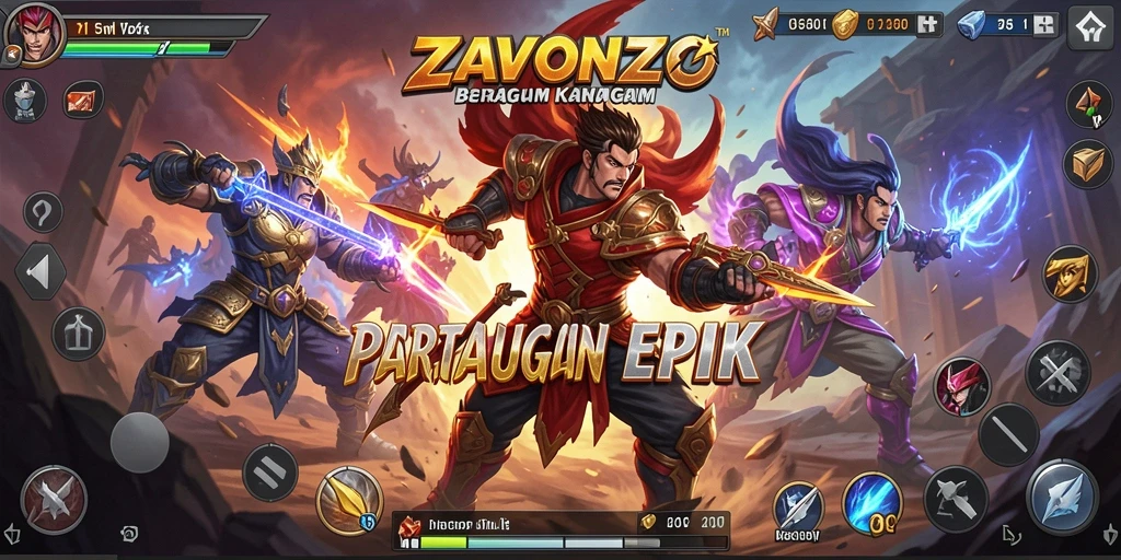 Tangkapan layar gameplay ZAVONZO menampilkan pertarungan seru dengan karakter yang dinamis.